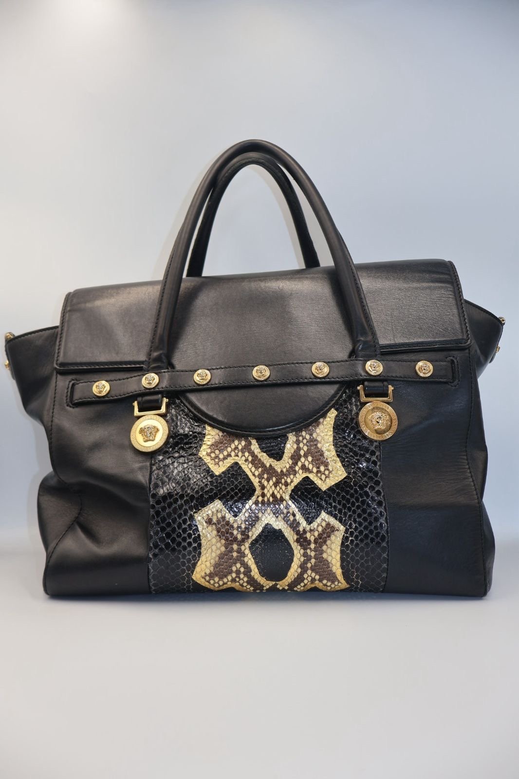 VERSACE - BOLSO TOTE SIGNATURE LEATHER WITH PYTHON